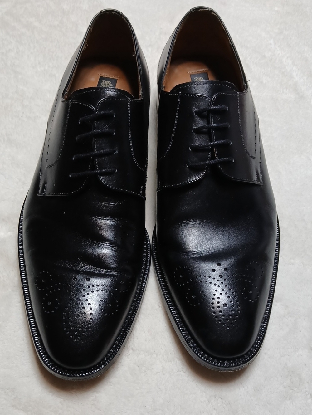 Mezlan Henley Black Leather Derby Oxfords with Subtle Brogue Size 10M